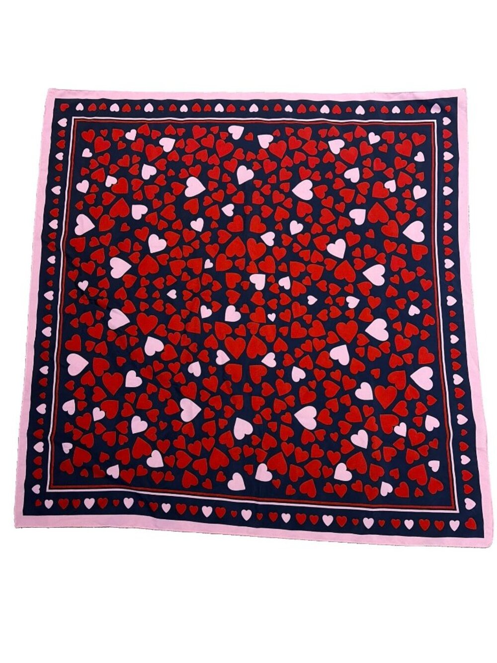 Talbots Heart Print Satin Scarf 34 X 34” Square Colorful Novelty Preppy Luxe NWT